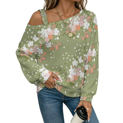 Women’s Off-Shoulder Knit Sweater Flowers Background