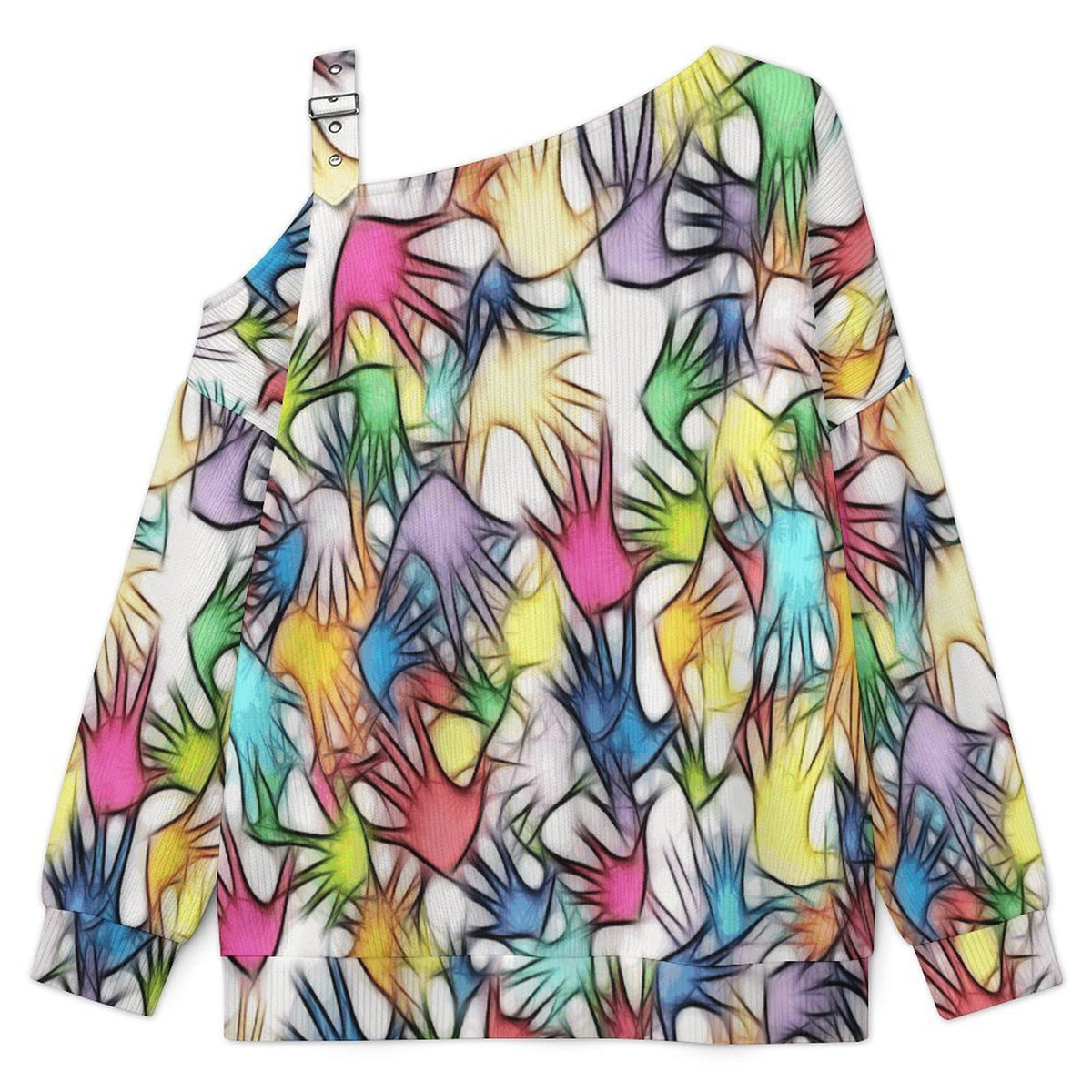 Women’s Off-Shoulder Knit Sweater Colored Hands, Shadows, Abstractions