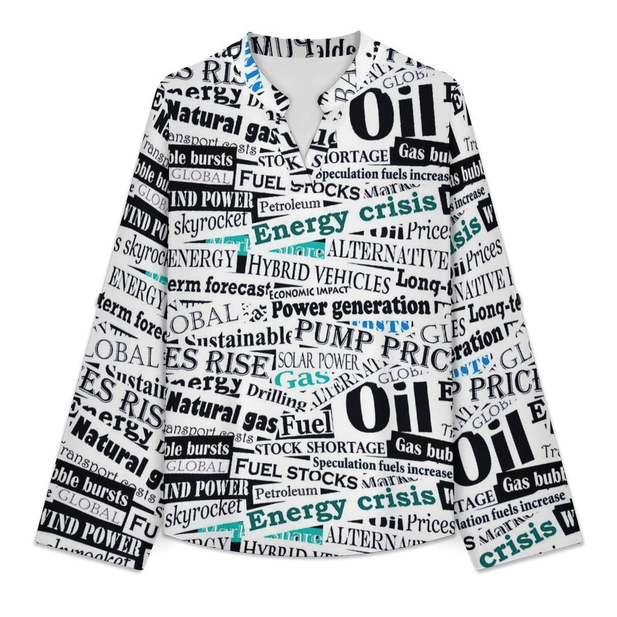 Newspaper, Repeating Pattern  Versatile Notched V-Neck Tunic | Roll Tab 3/4 Sleeve Office Casual Top