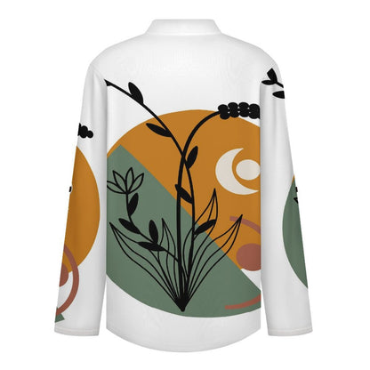 Chinese Wind Scenery  Versatile Notched V-Neck Tunic | Roll Tab 3/4 Sleeve Office Casual Top