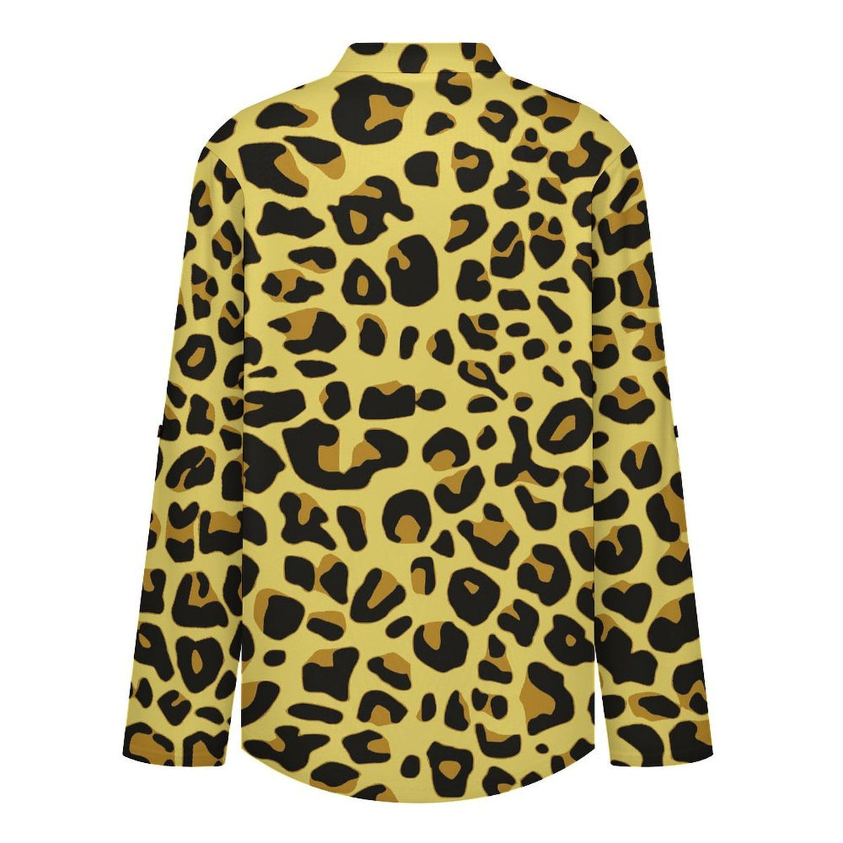 Versatile Notched V-Neck Tunic | Roll Tab 3/4 Sleeve Office Casual Top  Yellow Leopard Print
