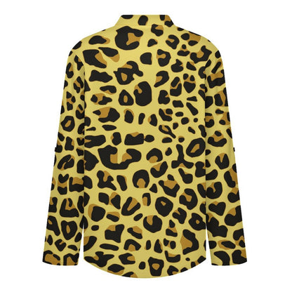 Versatile Notched V-Neck Tunic | Roll Tab 3/4 Sleeve Office Casual Top  Yellow Leopard Print