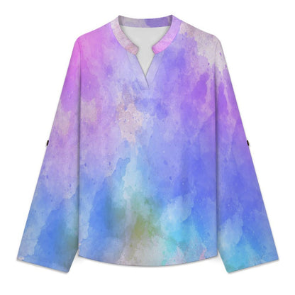 Color, Dazzling Color  Versatile Notched V-Neck Tunic | Roll Tab 3/4 Sleeve Office Casual Top