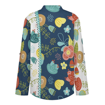 Two Color, Flower, Decoration  Versatile Notched V-Neck Tunic | Roll Tab 3/4 Sleeve Office Casual Top