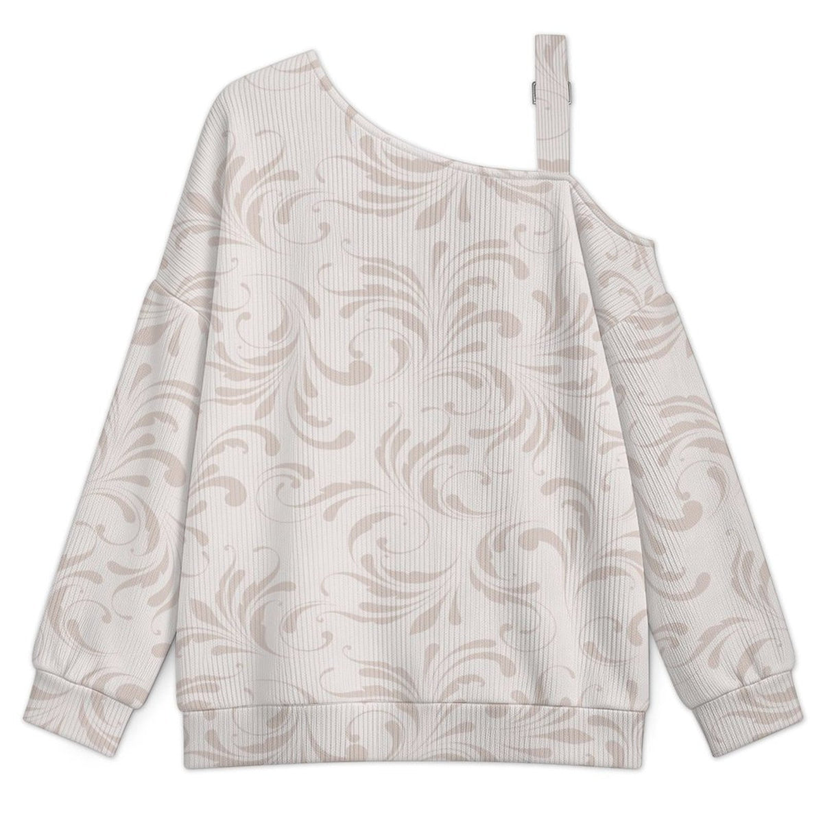 Off-the-shoulder Sweater European Retro Pattern white S Women’s Off-Shoulder Knit Sweater