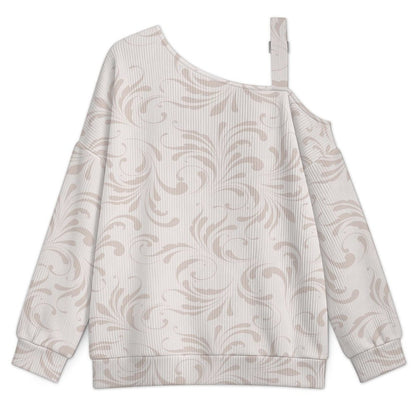 Off-the-shoulder Sweater European Retro Pattern white S Women’s Off-Shoulder Knit Sweater