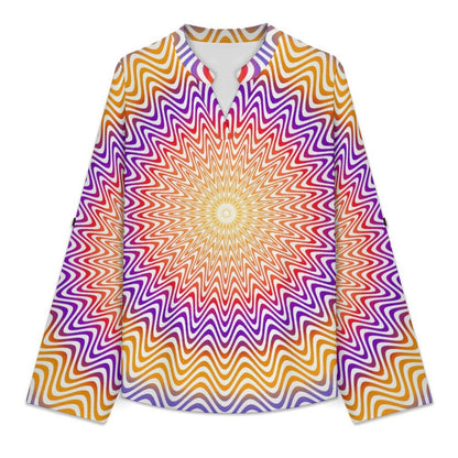Optical Art  Versatile Notched V-Neck Tunic | Roll Tab 3/4 Sleeve Office Casual Top