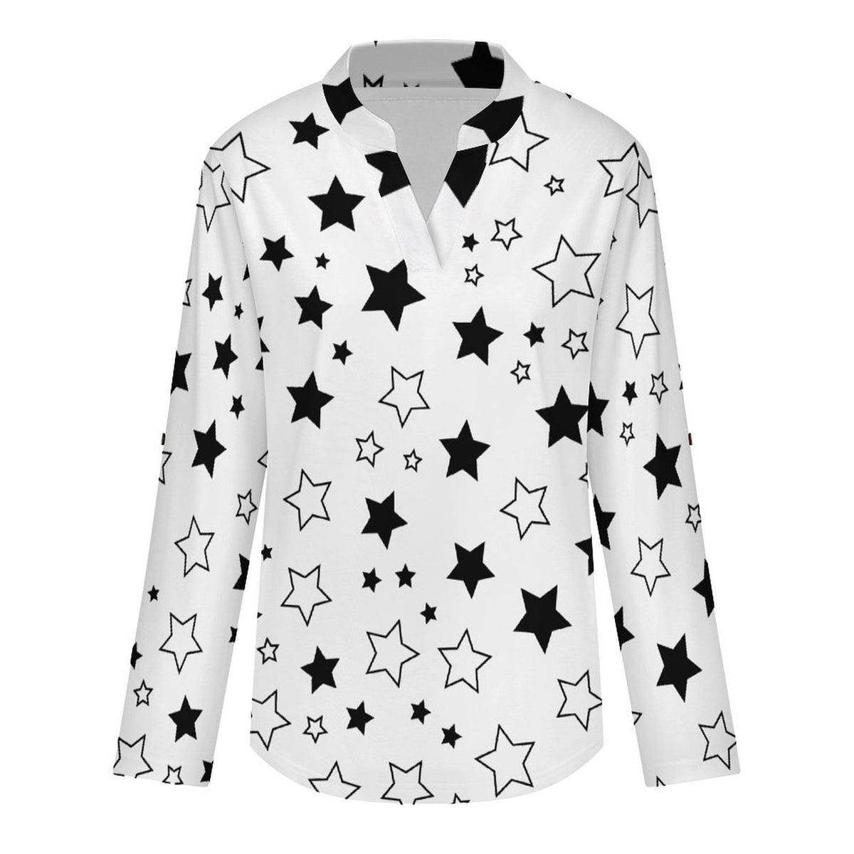 Stand-up Collar Long-sleeved Shirt Star Black white S Women’s V-Neck Blouses
