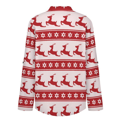 Christmas Reindeer Repeat Pattern  Versatile Notched V-Neck Tunic | Roll Tab 3/4 Sleeve Office Casual Top