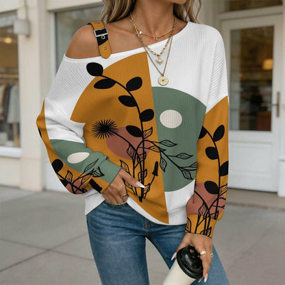 Women’s Off-Shoulder Knit Sweater Chinese Wind Scenery