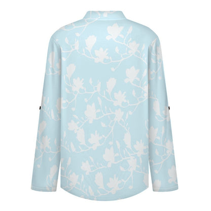Flowers, Women's Clothing, Repeating Patterns  Versatile Notched V-Neck Tunic | Roll Tab 3/4 Sleeve Office Casual Top