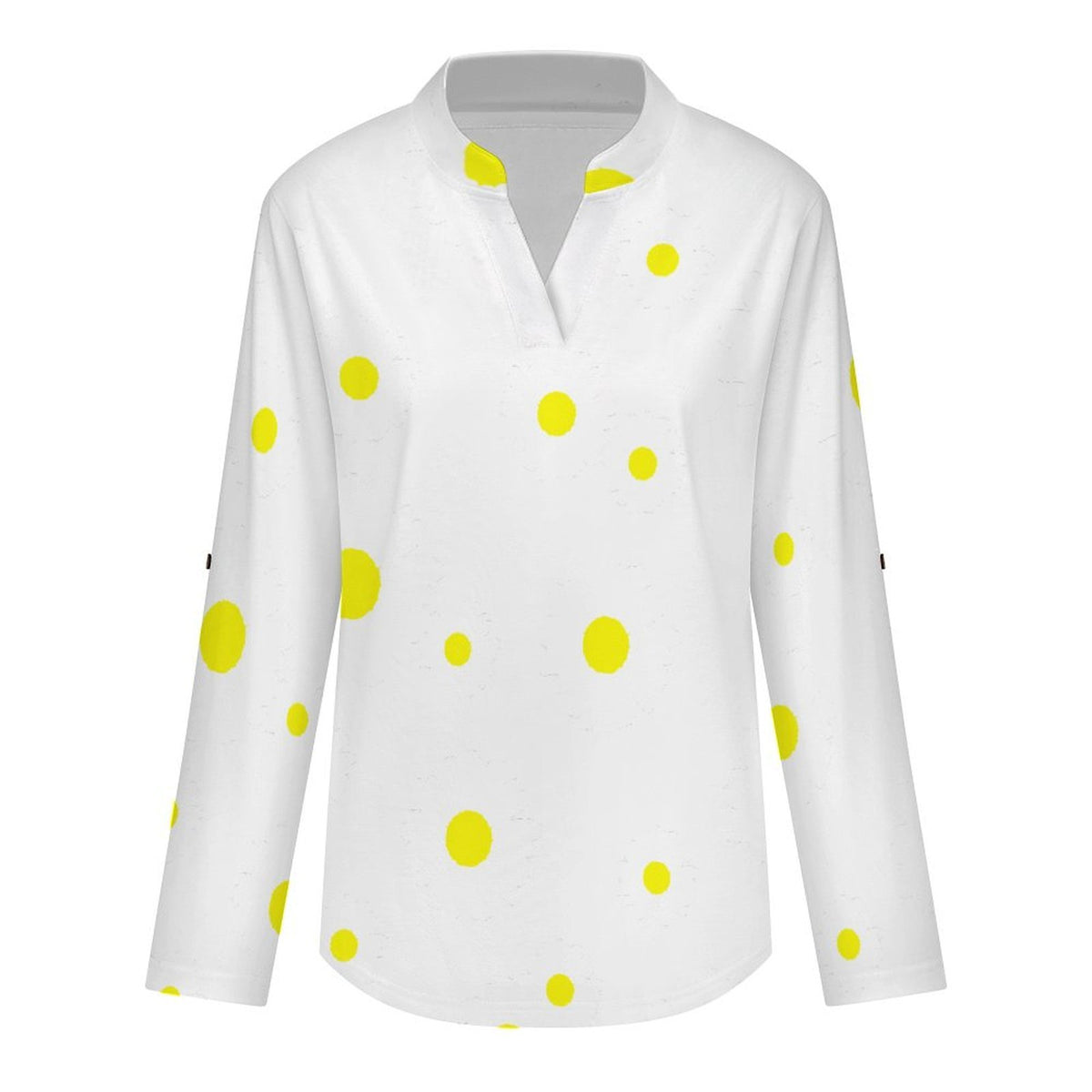 Flower-yellow-full Print-T-shirt-phone Case Roll Tab 3/4 Sleeve Notched V Neck Tunic Blouse