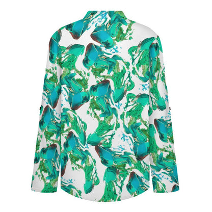 Versatile Notched V-Neck Tunic | Roll Tab 3/4 Sleeve Office Casual Top  Liquid, Repeating Pattern