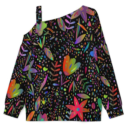 Off-the-shoulder SweaterColorful Flowers Women’s Off-Shoulder Knit Sweater