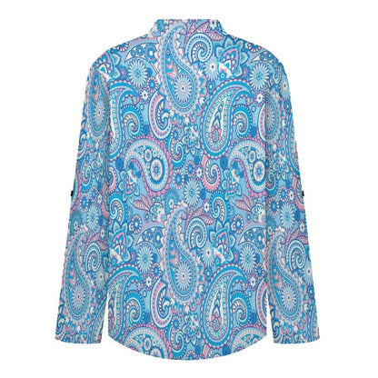 Paisley  Versatile Notched V-Neck Tunic | Roll Tab 3/4 Sleeve Office Casual Top