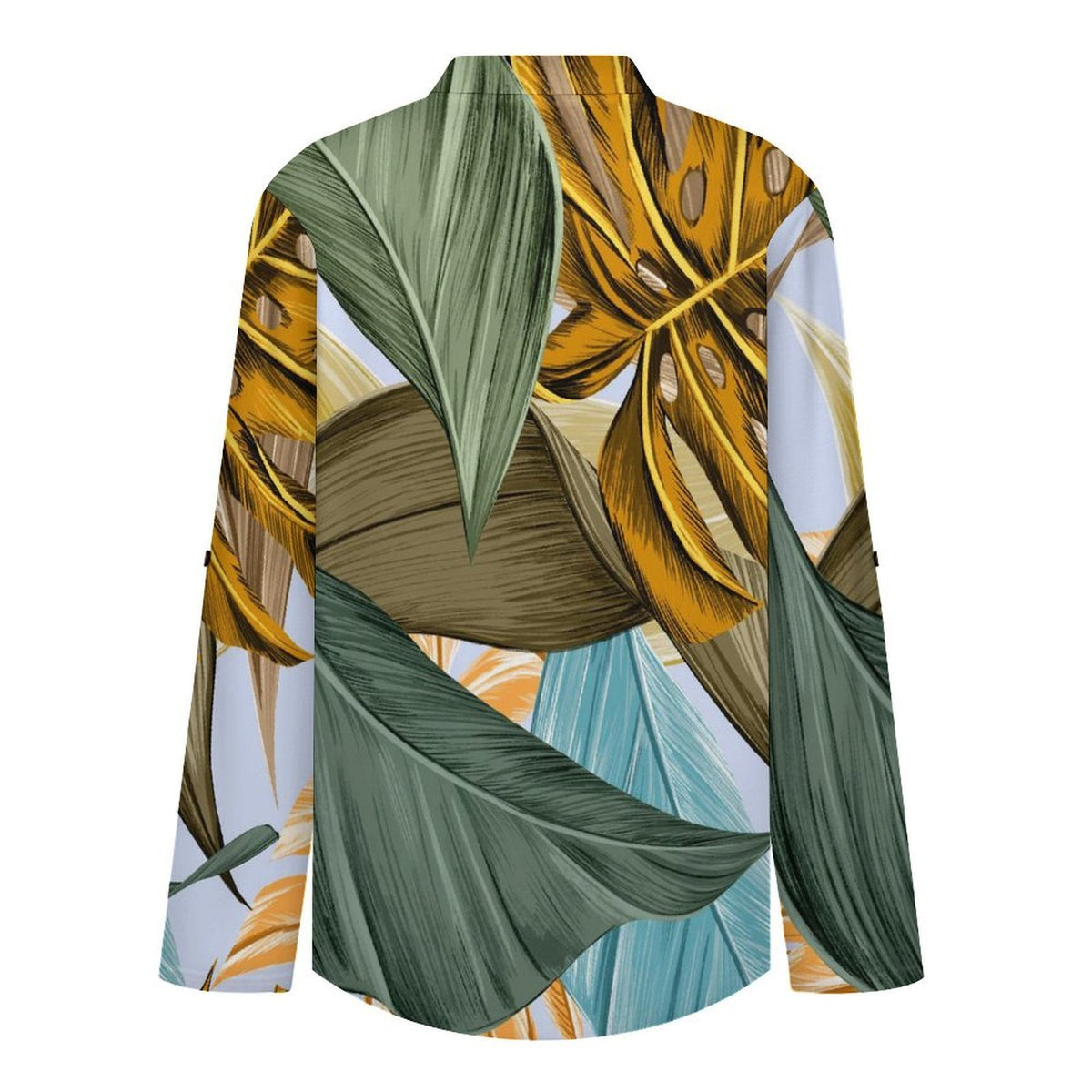 Women's Notched V Neck Tunic Tops, Roll Up 3/4 Sleeve Button Cuff Casual Blouse, Hem Loose Work Shirts Leaves, Summer