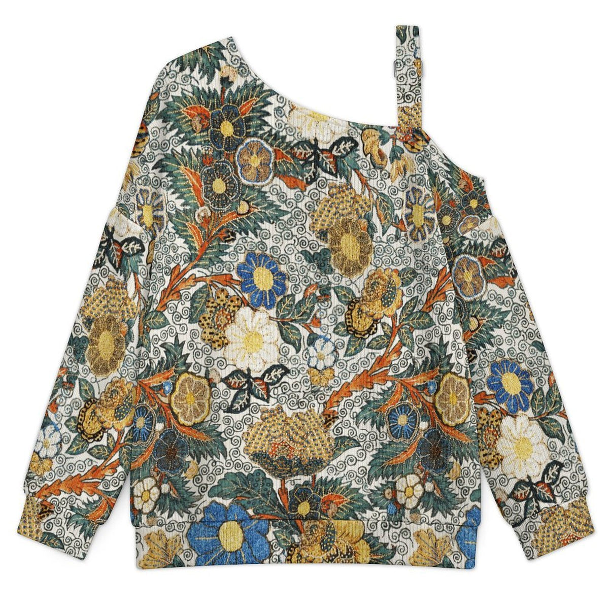 Women’s Off-Shoulder Knit Sweater Vintage Patterns, Flowers