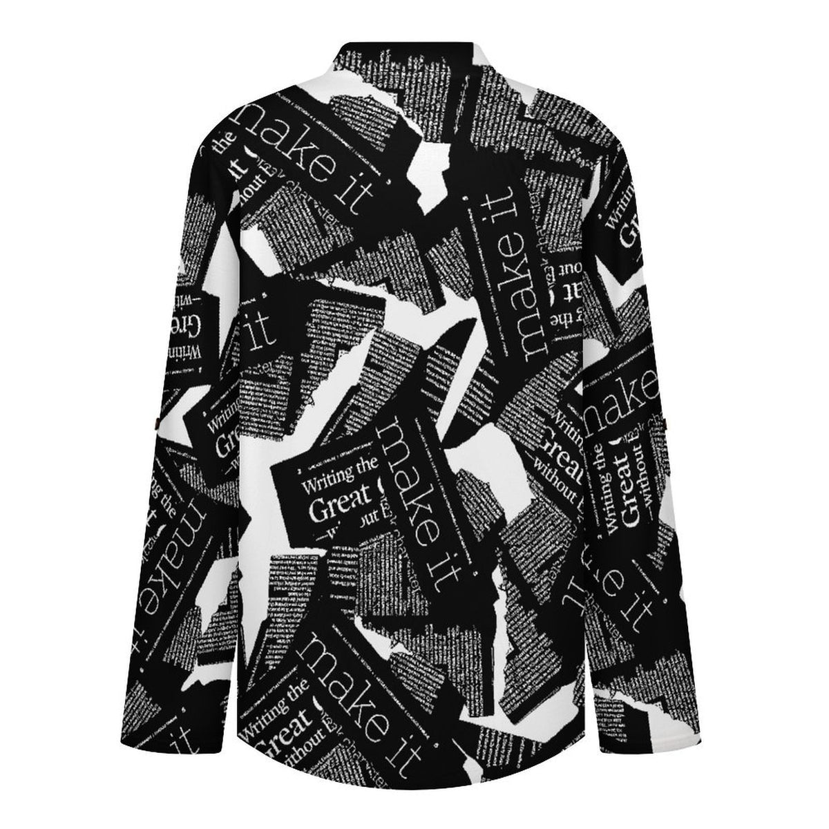Stand-up Collar Long-sleeved Shirt Newspaper Vintage Dress white S Women’s V-Neck Blouses