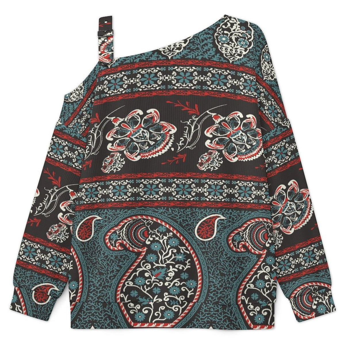Off-the-shoulder Sweater European Retro Pattern white S Women’s Off-Shoulder Knit Sweater