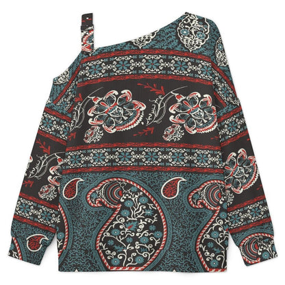 Off-the-shoulder Sweater European Retro Pattern white S Women’s Off-Shoulder Knit Sweater