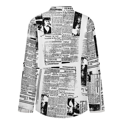 Stand-up Collar Long-sleeved Shirt Newspaper Vintage Dress white S Women’s V-Neck Blouses