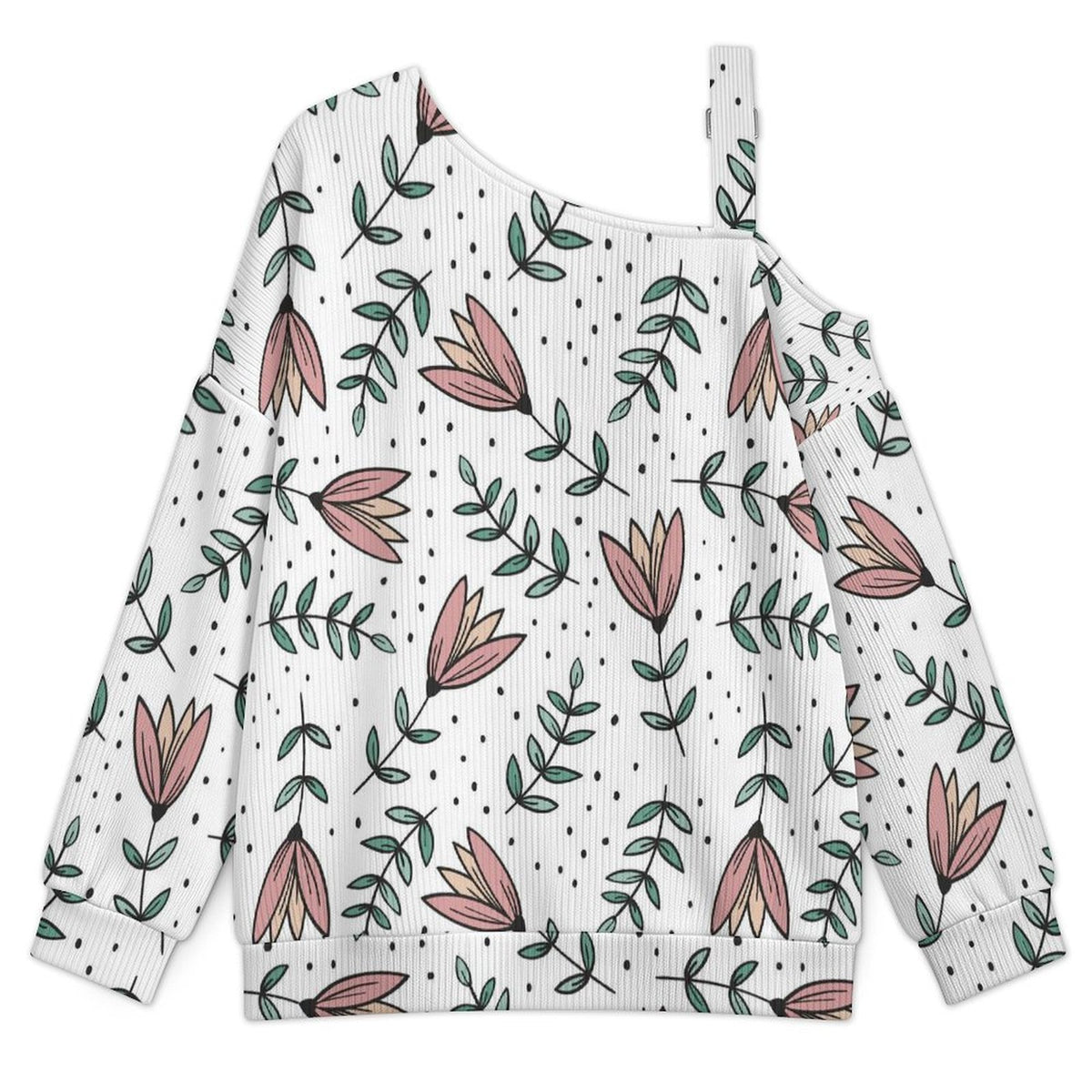 Off-the-shoulder Sweater Long Sleeve Relaxed-Fit Solid PulloverFlowers Background