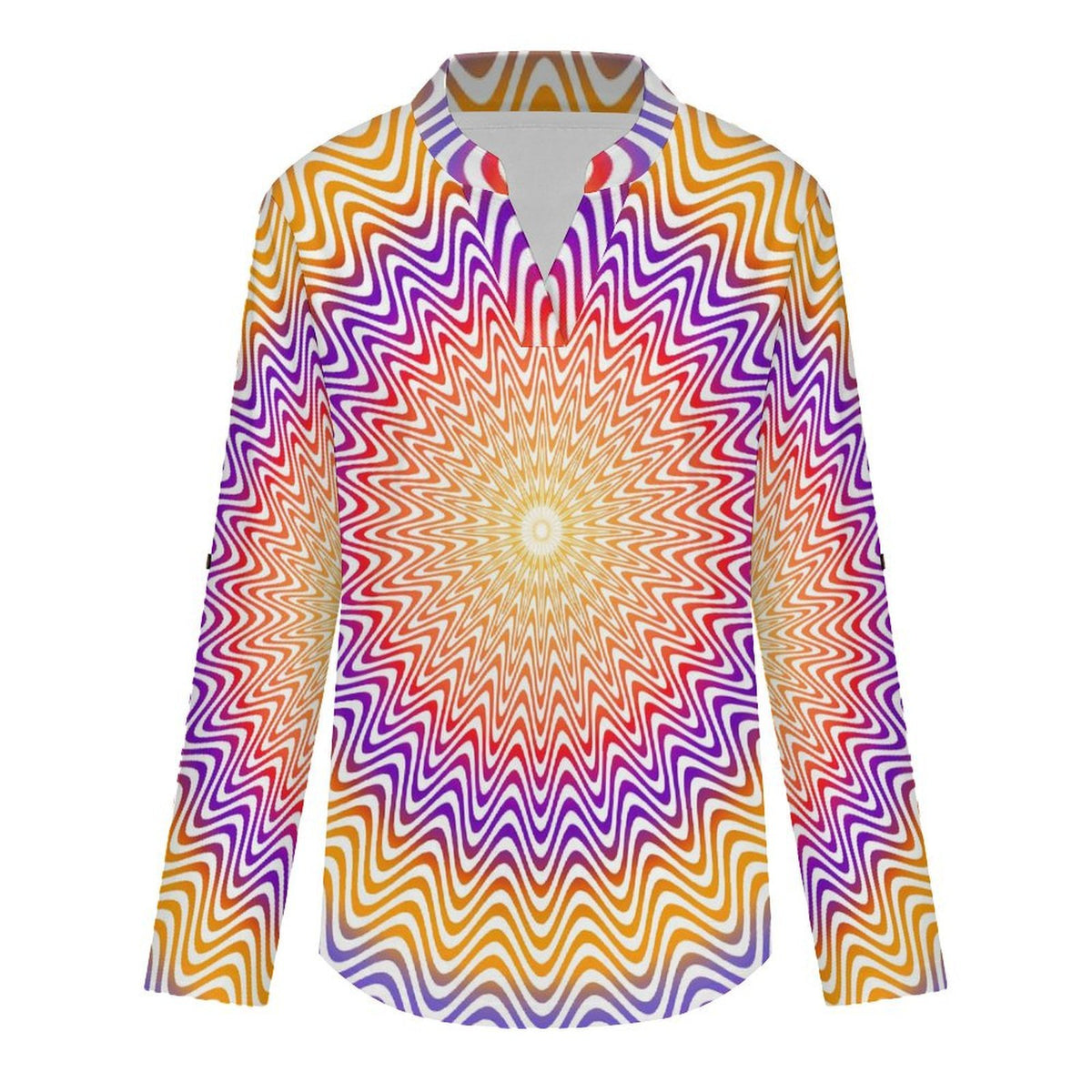 Optical Art  Versatile Notched V-Neck Tunic | Roll Tab 3/4 Sleeve Office Casual Top