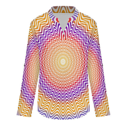 Optical Art  Versatile Notched V-Neck Tunic | Roll Tab 3/4 Sleeve Office Casual Top