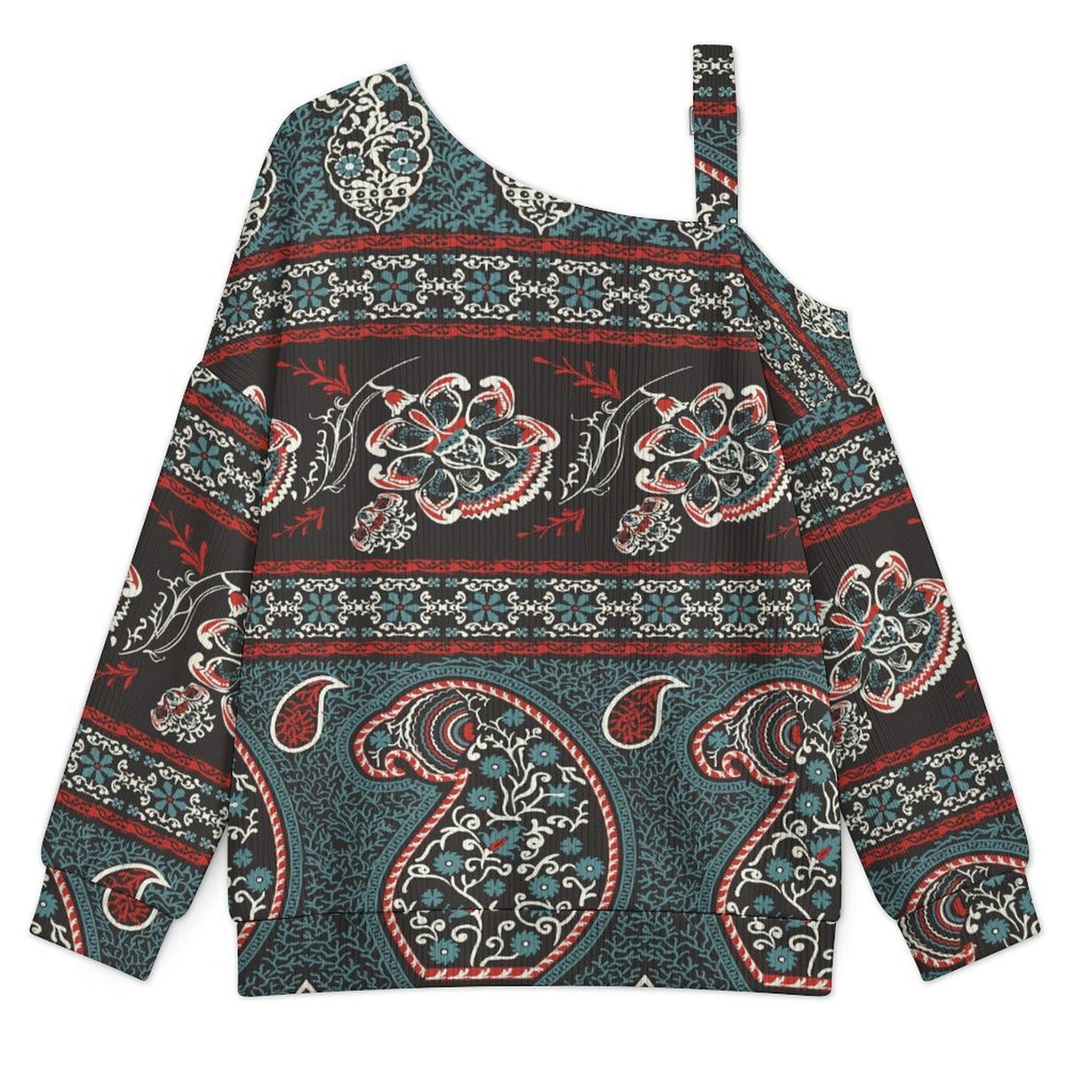 Off-the-shoulder Sweater European Retro Pattern white S Women’s Off-Shoulder Knit Sweater