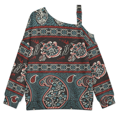 Off-the-shoulder Sweater European Retro Pattern white S Women’s Off-Shoulder Knit Sweater
