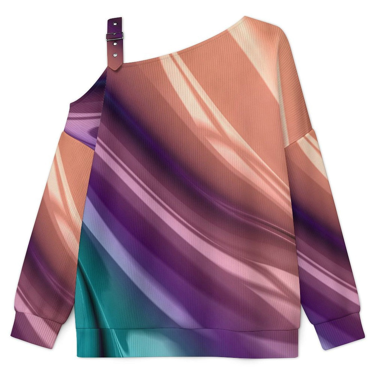 Off-the-shoulder Sweater Long Sleeve Relaxed-Fit Solid PulloverColor Silk Slip Pattern