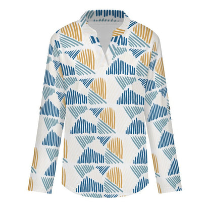 Floral, Repeating Pattern  Versatile Notched V-Neck Tunic | Roll Tab 3/4 Sleeve Office Casual Top