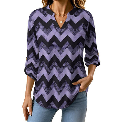Snakeskin Pattern, Repeating Pattern  Versatile Notched V-Neck Tunic | Roll Tab 3/4 Sleeve Office Casual Top