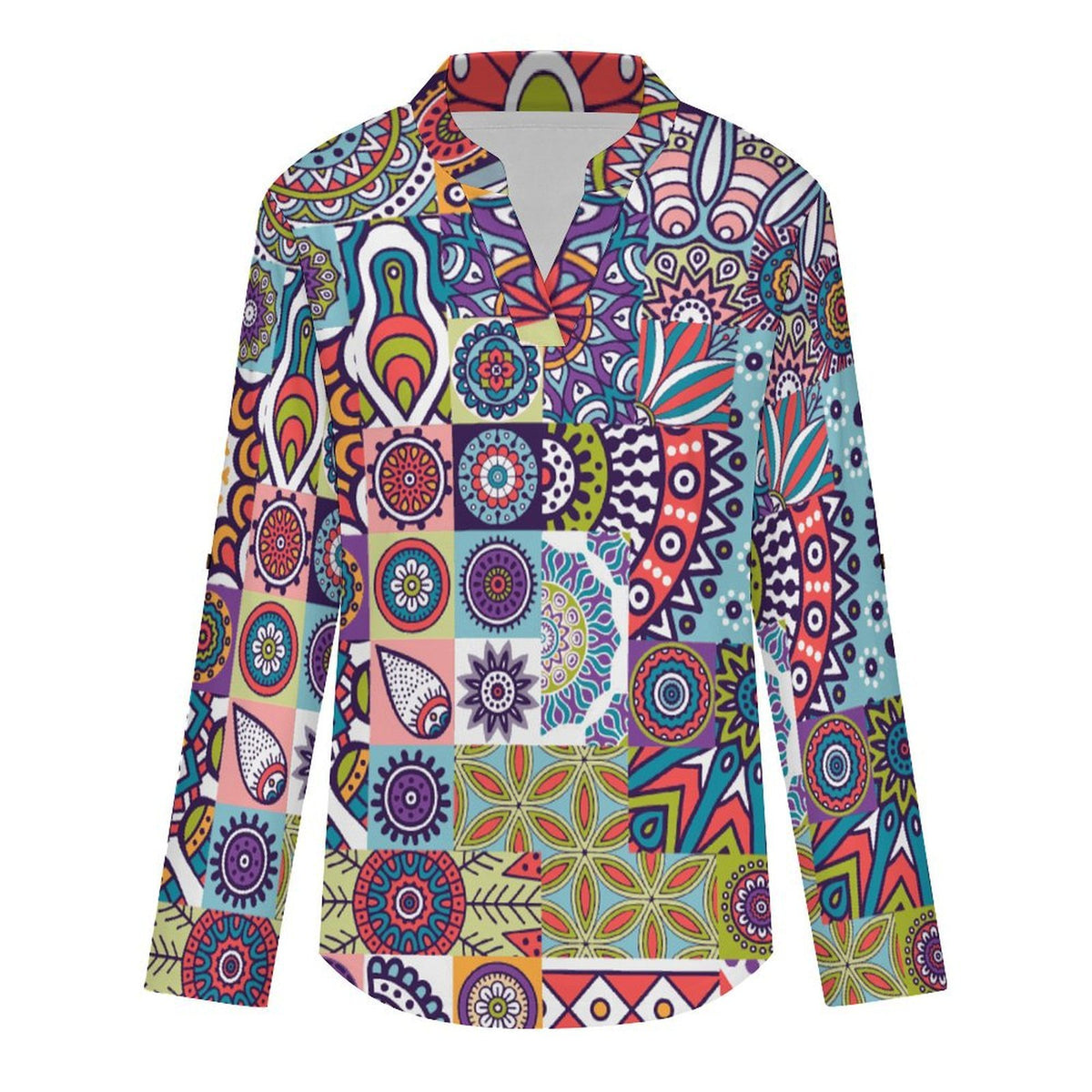 Vintage Pattern, Background  Versatile Notched V-Neck Tunic | Roll Tab 3/4 Sleeve Office Casual Top