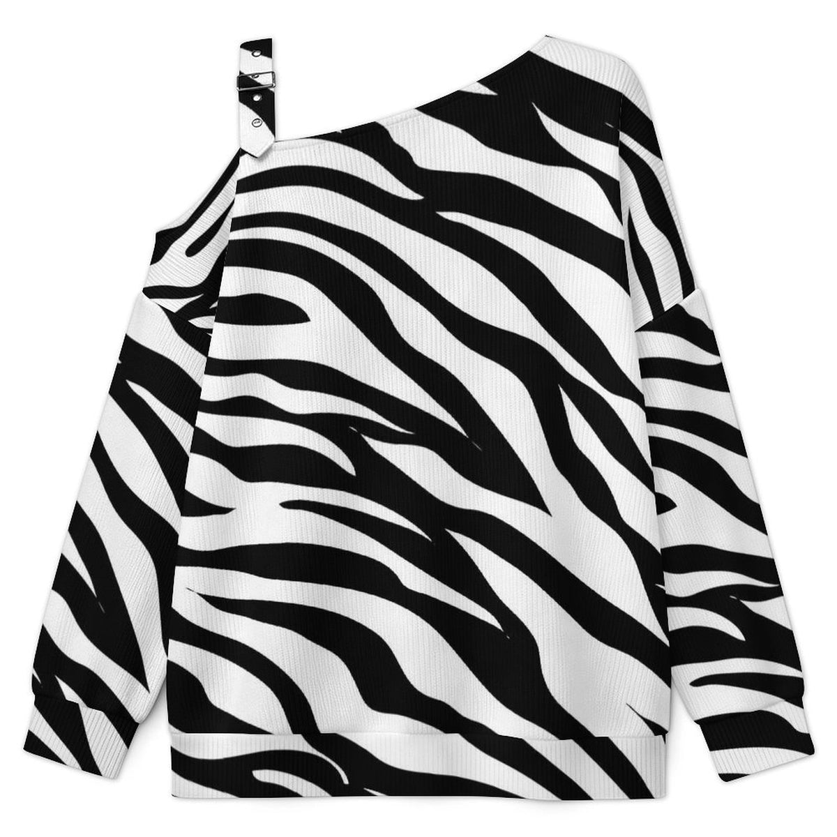 Long Sleeve Relaxed-Fit Solid Pullover Zebar Pattern