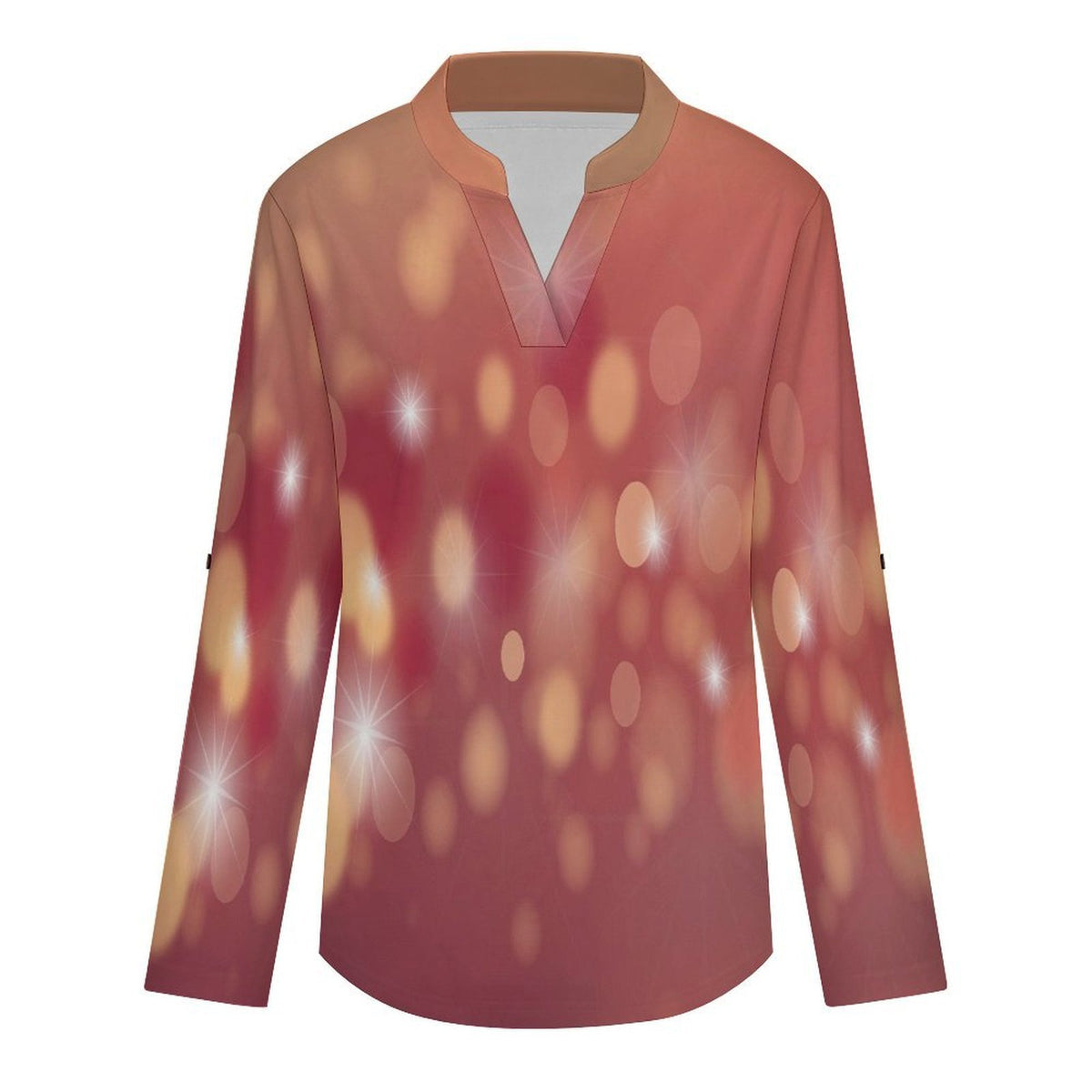 Pink Starlight  Versatile Notched V-Neck Tunic | Roll Tab 3/4 Sleeve Office Casual Top