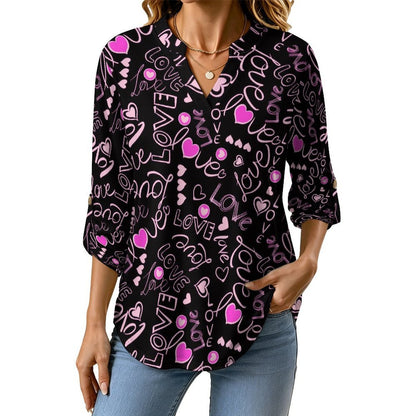 Love  Versatile Notched V-Neck Tunic | Roll Tab 3/4 Sleeve Office Casual Top