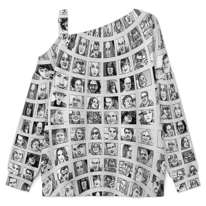 Illustration, Sketch, Figure Buckle Strap Asymmetrical Off Shoulder Knit Sweater