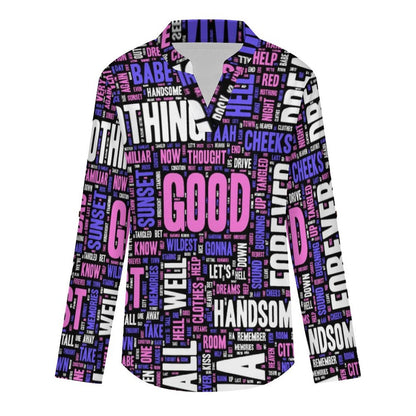 Versatile Notched V-Neck Tunic | Roll Tab 3/4 Sleeve Office Casual Top  Words Pattern Dress