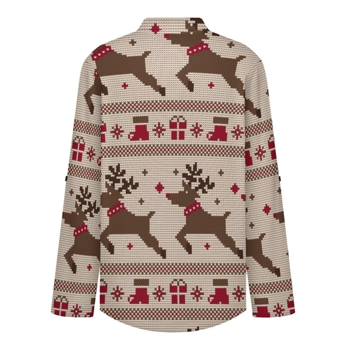 Christmas Pattern  Versatile Notched V-Neck Tunic | Roll Tab 3/4 Sleeve Office Casual Top
