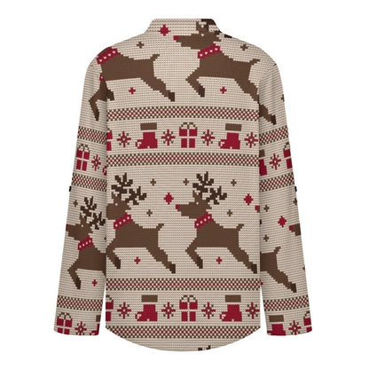 Christmas Pattern  Versatile Notched V-Neck Tunic | Roll Tab 3/4 Sleeve Office Casual Top