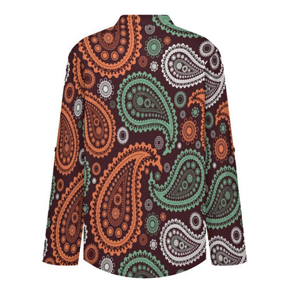 Paisley  Versatile Notched V-Neck Tunic | Roll Tab 3/4 Sleeve Office Casual Top