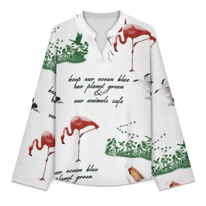 Environmental Protection, Wetland, Repeating Patterns  Versatile Notched V-Neck Tunic | Roll Tab 3/4 Sleeve Office Casual Top