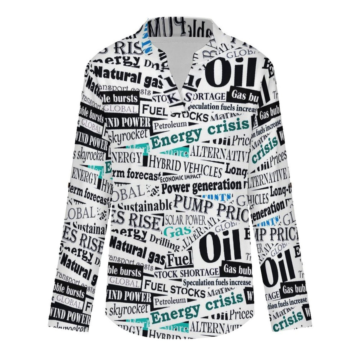 Newspaper, Repeating Pattern  Versatile Notched V-Neck Tunic | Roll Tab 3/4 Sleeve Office Casual Top