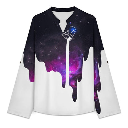Starry Sky  Versatile Notched V-Neck Tunic | Roll Tab 3/4 Sleeve Office Casual Top