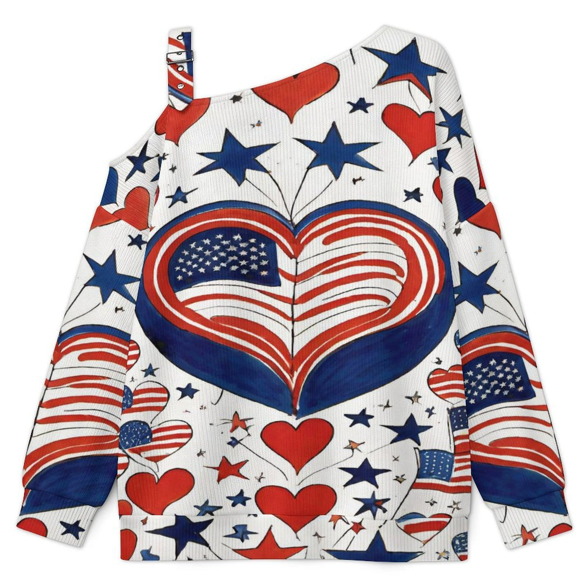 Off-the-shoulder SweaterUSA America Flag Independence Day Women’s Off-Shoulder Knit Sweater