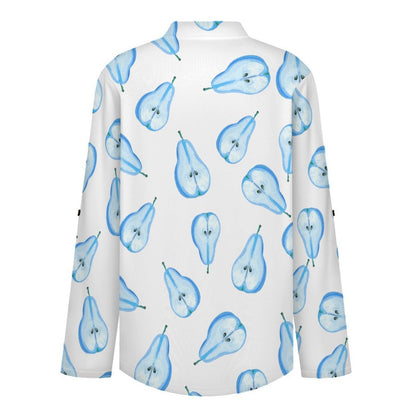 Pear, Repeating Pattern  Versatile Notched V-Neck Tunic | Roll Tab 3/4 Sleeve Office Casual Top