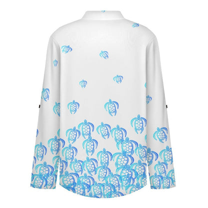 Blue Turtle Dress  Versatile Notched V-Neck Tunic | Roll Tab 3/4 Sleeve Office Casual Top