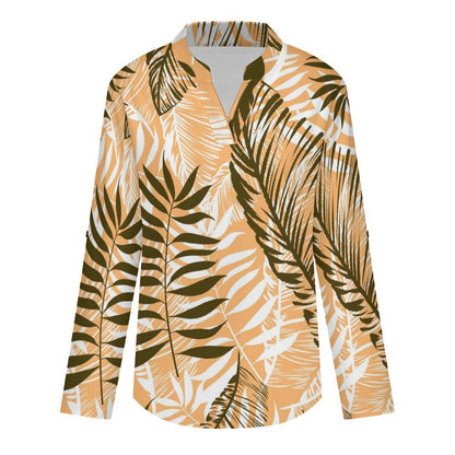 Stand-up Collar Long-sleeved Shirt Summer-flower-blue-yellow-full Print-T-shirt-phone Case white S Women’s V-Neck Blouses
