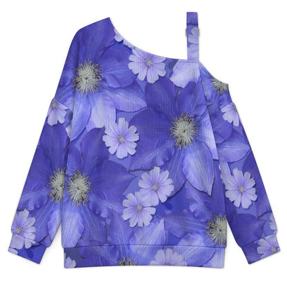 Women’s Off-Shoulder Knit Sweater Purple Flowers